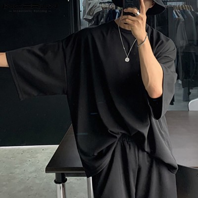 RisingHope Korea INCERUN 2PCS男士短袖T恤短袖套装运动运动套装休闲套装